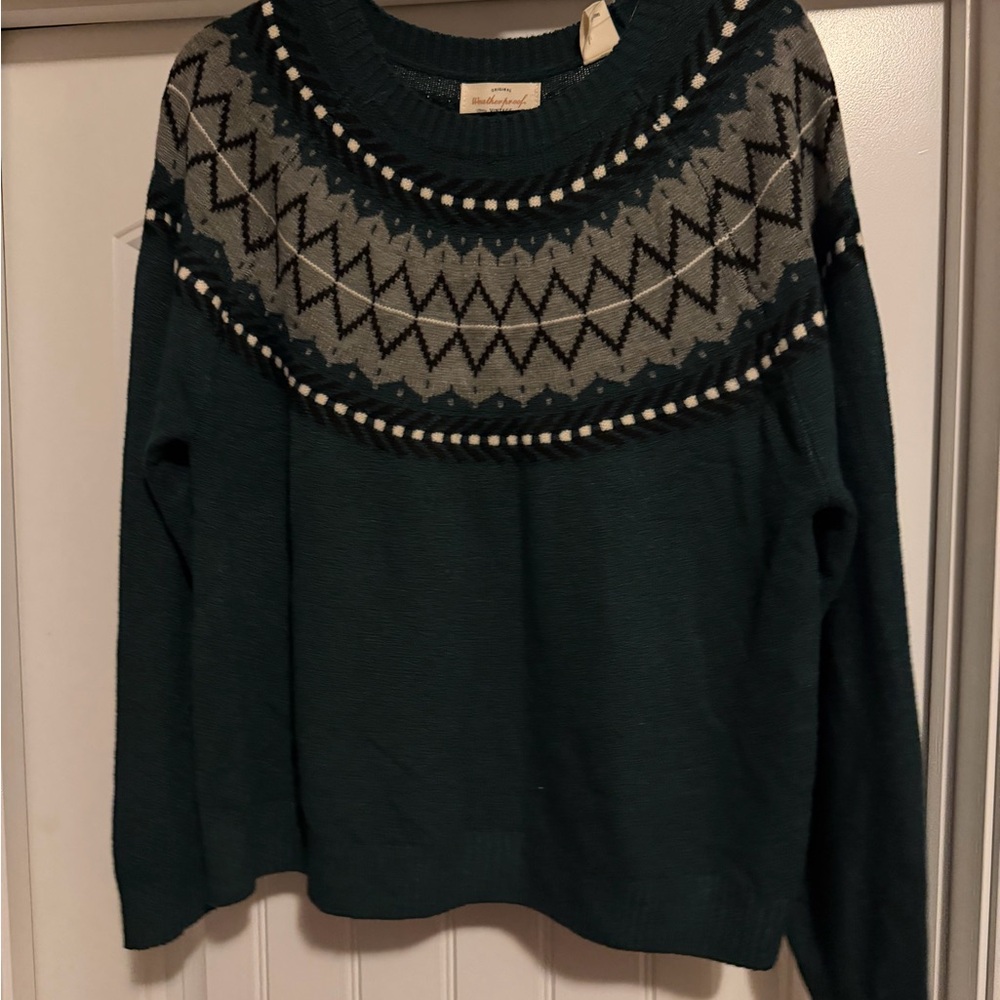 Weatherproof Teal and Gray Patterned Sweater - image 1